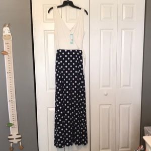 White and navy maxi dress